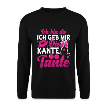 Ich bin die Kante Tante Party Feiern Geschenk - Unisex Pullover - Schwarz - Vorne - Alina (178cm) & Michal (187cm)