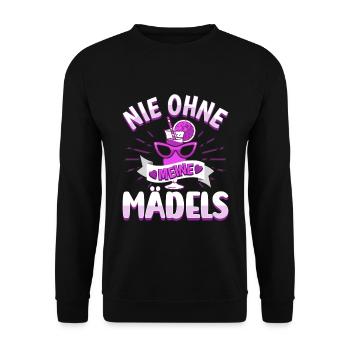 Frauen Mädels Freundinnen Feier - Unisex Pullover - Schwarz - Vorne - Alina (178cm) & Michal (187cm)