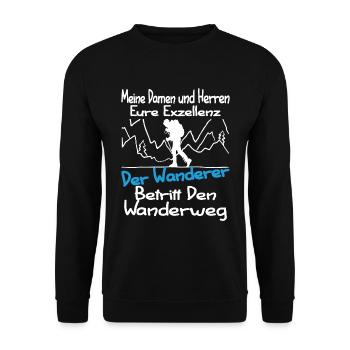 Eure Exzellenz Der Wanderer Lustiger Wander Spruch - Unisex Pullover - Schwarz - Vorne - Alina (178cm) & Michal (187cm)