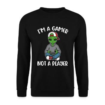 I Am A Gamer Zocker Geschenk - Unisex Pullover - Schwarz - Vorne - Alina (178cm) & Michal (187cm)
