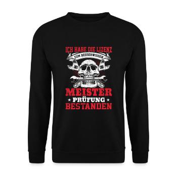 Meisterprüfung Bestanden Geschenk - Unisex Pullover - Schwarz - Vorne - Alina (178cm) & Michal (187cm)
