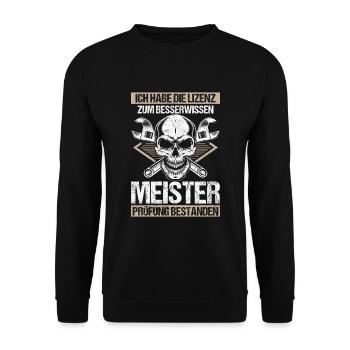 Meisterprüfung Geschenk Meister Bestanden - Unisex Pullover - Schwarz - Vorne - Alina (178cm) & Michal (187cm)