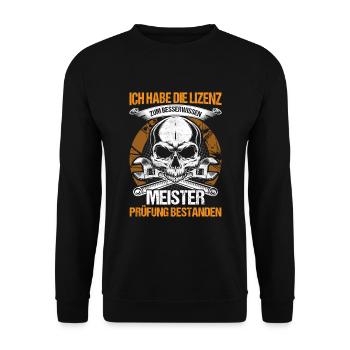 Meisterprüfung bestanden Lizenz zum Besserwisser - Unisex Pullover - Schwarz - Vorne - Alina (178cm) & Michal (187cm)