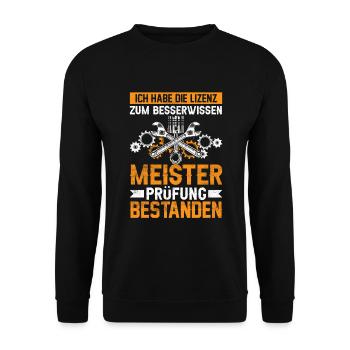 Meisterprüfung bestanden - Unisex Pullover - Schwarz - Vorne - Alina (178cm) & Michal (187cm)