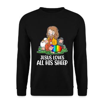 Jesus Loves All His Sheep Schaf Geschenk - Unisex Pullover - Schwarz - Vorne - Alina (178cm) & Michal (187cm)