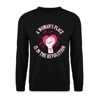 Woman In Revolution Feminismus Geschenk - Unisex Pullover - Schwarz - Vorne - Alina (178cm) & Michal (187cm)