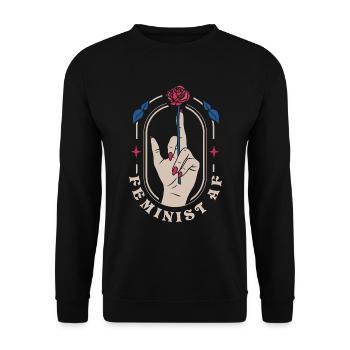Feminist AF Feminismus Geschenk - Unisex Pullover - Schwarz - Vorne - Alina (178cm) & Michal (187cm)