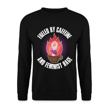 Caffeine And Feminist Rage Feminismus Geschenk - Unisex Pullover - Schwarz - Vorne - Alina (178cm) & Michal (187cm)