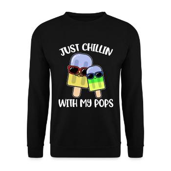 Just Chillin With My Pops Eis Geschenk - Unisex Pullover - Schwarz - Vorne - Alina (178cm) & Michal (187cm)