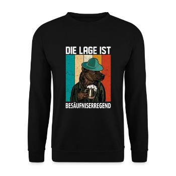 Die Lage ist Besäufniserregend Bier lustig - Unisex Pullover - Schwarz - Vorne - Alina (178cm) & Michal (187cm)