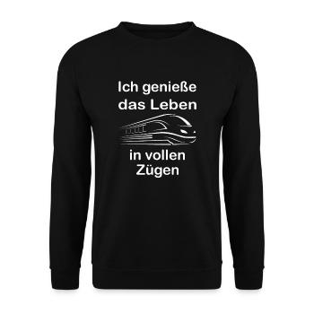 Humorvolle Eisenbahn Züge Eisenbahner Sprüche - Unisex Pullover - Schwarz - Vorne - Alina (178cm) & Michal (187cm)