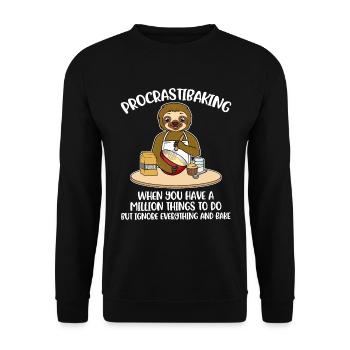 Procrastibaking Prokrastination Geschenk - Unisex Pullover - Schwarz - Vorne - Alina (178cm) & Michal (187cm)