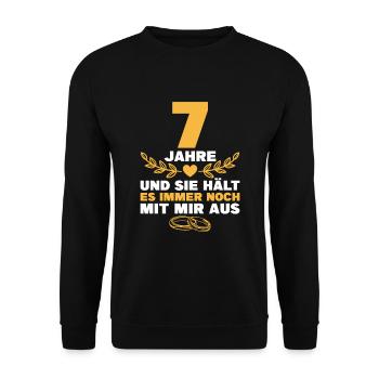 Kupferne Hochzeit 7. Hochzeitstag Geschenk Mann - Unisex Pullover - Schwarz - Vorne - Alina (178cm) & Michal (187cm)