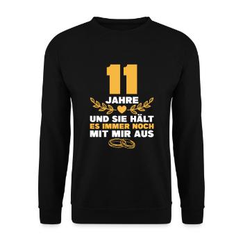 Stahlhochzeit 11. Hochzeitstag Geschenk Mann - Unisex Pullover - Schwarz - Vorne - Alina (178cm) & Michal (187cm)