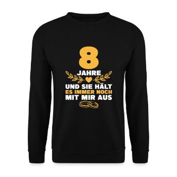 Blecherne Hochzeit 8. Hochzeitstag Geschenk Mann - Unisex Pullover - Schwarz - Vorne - Alina (178cm) & Michal (187cm)