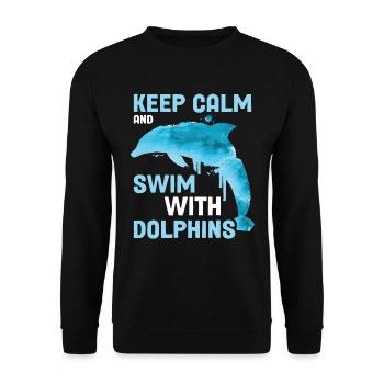 Restez calme et nagez avec les dauphins Dauphin Cadeau - Sweat-shirt Unisexe - noir - Devant - Alina (178cm) & Michal (187cm)