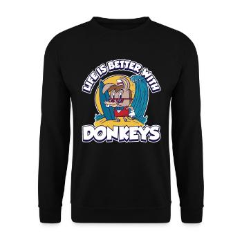 Life Is Better With Donkeys Esel Geschenk - Unisex Pullover - Schwarz - Vorne - Alina (178cm) & Michal (187cm)