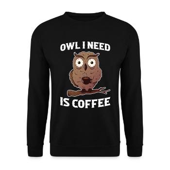 Coffee Owl Eule Geschenk - Unisex Pullover - Schwarz - Vorne - Alina (178cm) & Michal (187cm)
