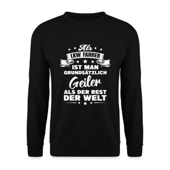 Lkw Fahrer Fernfahrer Kraftfahrer LKW - Unisex Pullover - Schwarz - Vorne - Alina (178cm) & Michal (187cm)