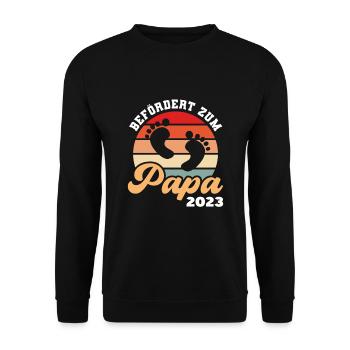 Befördert zum Papa 2023 Werdender Vater - Unisex Pullover - Schwarz - Vorne - Alina (178cm) & Michal (187cm)