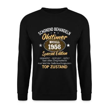 Oldtimer Baujahr 1956 Geboren Jahrgang 1956 - Unisex Pullover - Schwarz - Vorne - Alina (178cm) & Michal (187cm)