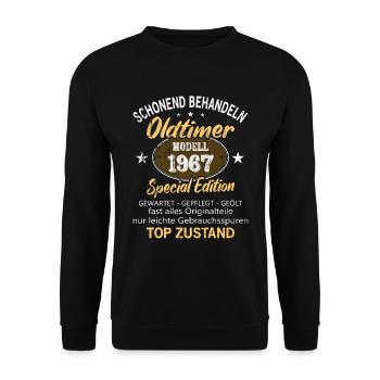 Oldtimer Baujahr 1967 Geboren Jahrgang 1967 - Unisex Pullover - Schwarz - Vorne - Alina (178cm) & Michal (187cm)