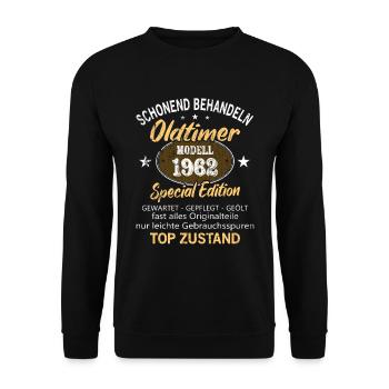 Oldtimer Baujahr 1962 Geboren Jahrgang 1962 - Unisex Pullover - Schwarz - Vorne - Alina (178cm) & Michal (187cm)