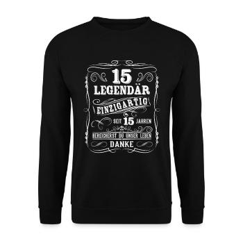 15. Geburtstag Geschenk Legendär 15 Jahre Junge - Unisex Pullover - Schwarz - Vorne - Alina (178cm) & Michal (187cm)