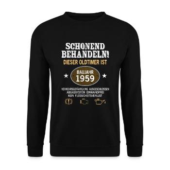 Schonend Behandeln Oldtimer Baujahr 1959 Geboren - Unisex Pullover - Schwarz - Vorne - Alina (178cm) & Michal (187cm)