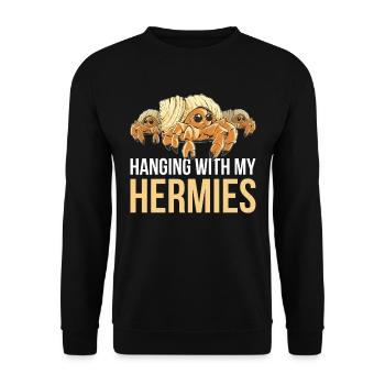 Hanging With My Hermies Krabbe Geschenk - Unisex Pullover - Schwarz - Vorne - Alina (178cm) & Michal (187cm)