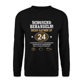 Schonend Behandeln Oldtimer Ist 24 Jahre 24. - Unisex Pullover - Schwarz - Vorne - Alina (178cm) & Michal (187cm)