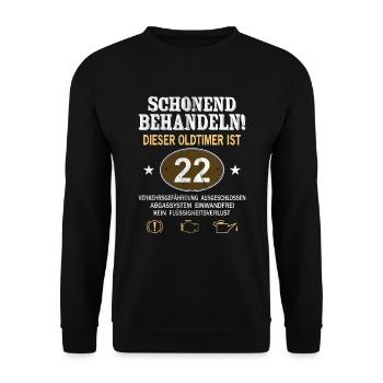 Schonend Behandeln Oldtimer Ist 22 Jahre 22. - Unisex Pullover - Schwarz - Vorne - Alina (178cm) & Michal (187cm)