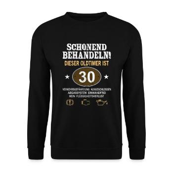 Schonend Behandeln Oldtimer Ist 30 Jahre 30. - Unisex Pullover - Schwarz - Vorne - Alina (178cm) & Michal (187cm)