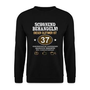 Schonend Behandeln Oldtimer Ist 37 Jahre 37. - Unisex Pullover - Schwarz - Vorne - Alina (178cm) & Michal (187cm)