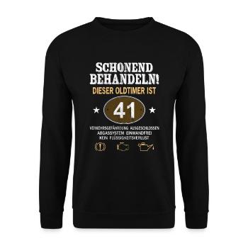 Schonend Behandeln Oldtimer Ist 41 Jahre 41. - Unisex Pullover - Schwarz - Vorne - Alina (178cm) & Michal (187cm)