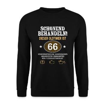 Schonend Behandeln Oldtimer Ist 66 Jahre 66. - Unisex Pullover - Schwarz - Vorne - Alina (178cm) & Michal (187cm)