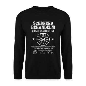 Schonend Behandeln Oldtimer Ist 54 Jahre 54. - Unisex Pullover - Schwarz - Vorne - Alina (178cm) & Michal (187cm)