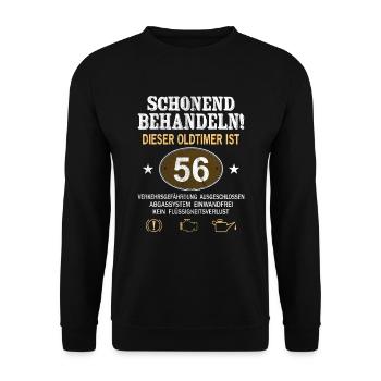 Schonend Behandeln Oldtimer Ist 56 Jahre 56. - Unisex Pullover - Schwarz - Vorne - Alina (178cm) & Michal (187cm)