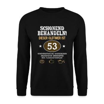 Schonend Behandeln Oldtimer Ist 53 Jahre 53. - Unisex Pullover - Schwarz - Vorne - Alina (178cm) & Michal (187cm)