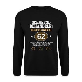 Schonend Behandeln Oldtimer Ist 62 Jahre 62. - Unisex Pullover - Schwarz - Vorne - Alina (178cm) & Michal (187cm)