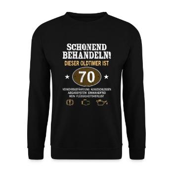 Schonend Behandeln Oldtimer Ist 70 Jahre 70. - Unisex Pullover - Schwarz - Vorne - Alina (178cm) & Michal (187cm)