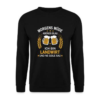 Morgens Müde Abends Blau Ich bin Landwirt - Unisex Pullover - Schwarz - Vorne - Alina (178cm) & Michal (187cm)