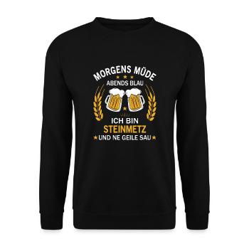 Morgens Müde Abends Blau Ich bin Steinmetz - Unisex Pullover - Schwarz - Vorne - Alina (178cm) & Michal (187cm)