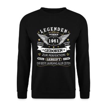 Legenden 1961 Geboren Geschenk Jahrgang 1961 - Unisex Pullover - Schwarz - Vorne - Alina (178cm) & Michal (187cm)