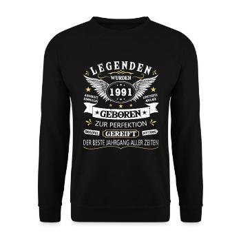 Legenden 1991 Geboren Geschenk Jahrgang 1991 - Unisex Pullover - Schwarz - Vorne - Alina (178cm) & Michal (187cm)