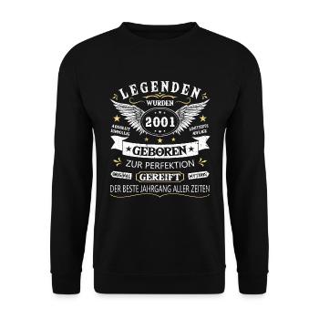 Legenden 2001 Geboren Geschenk Jahrgang 2001 - Unisex Pullover - Schwarz - Vorne - Alina (178cm) & Michal (187cm)