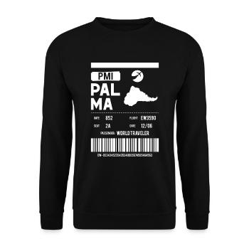 Palma de Mallorca Flight Ticket Slogan - Unisex Sweatshirt - black - Front - Alina (178cm) & Michal (187cm)