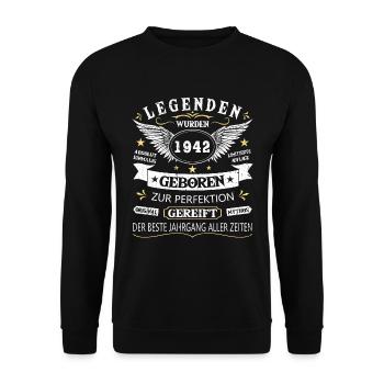 Legenden 1942 Geboren Geschenk Jahrgang 1942 - Unisex Pullover - Schwarz - Vorne - Alina (178cm) & Michal (187cm)