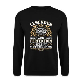 Legenden 1962 Geboren Geschenk Jahrgang 1962 - Unisex Pullover - Schwarz - Vorne - Alina (178cm) & Michal (187cm)
