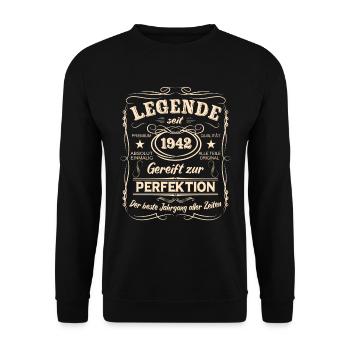 Legenden 1942 Geboren Geschenk Jahrgang 1942 - Unisex Pullover - Schwarz - Vorne - Alina (178cm) & Michal (187cm)